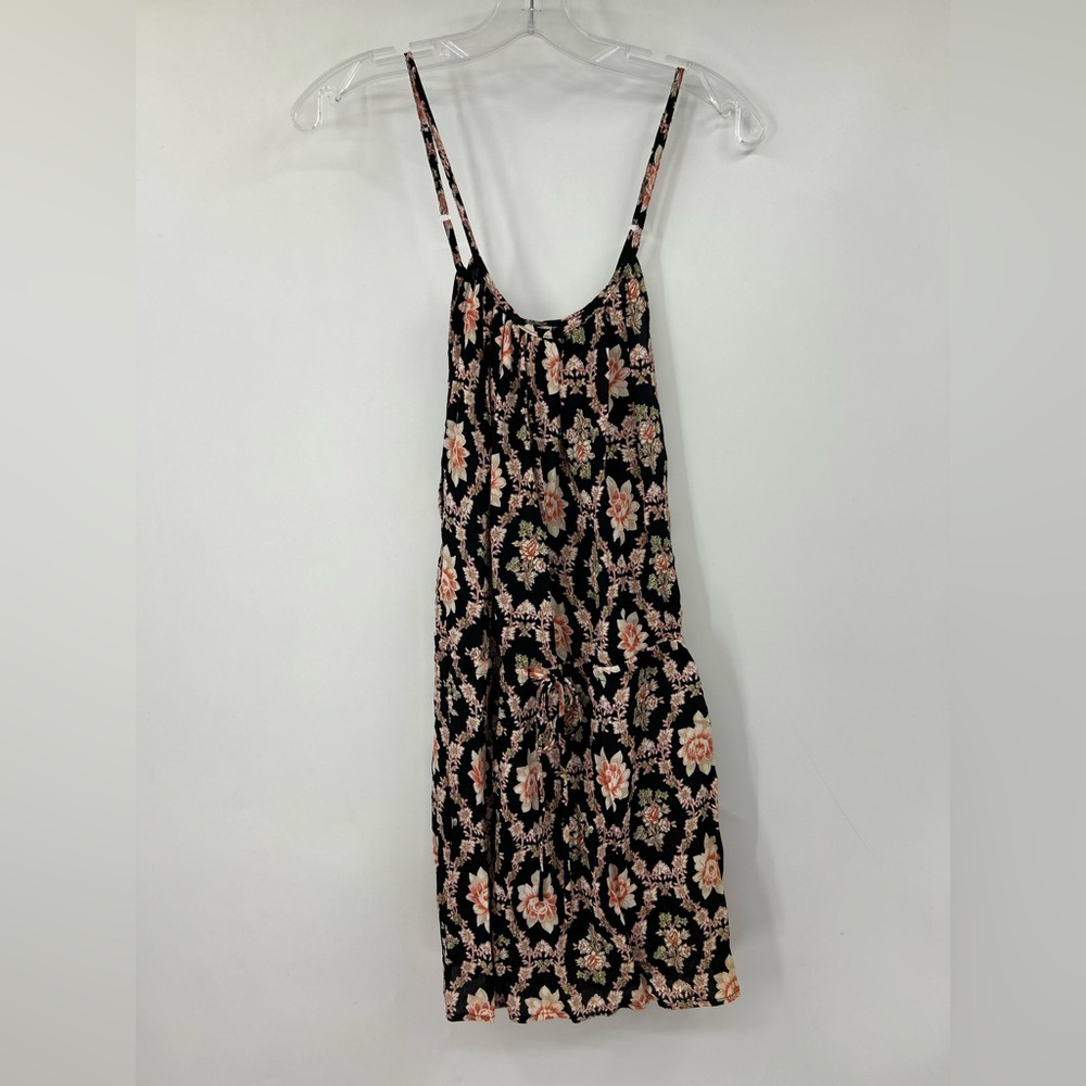 Flynn Skye Floral Sleeveless Mini Summer Dress Rayon Adjustable Waist Tie 1 XS